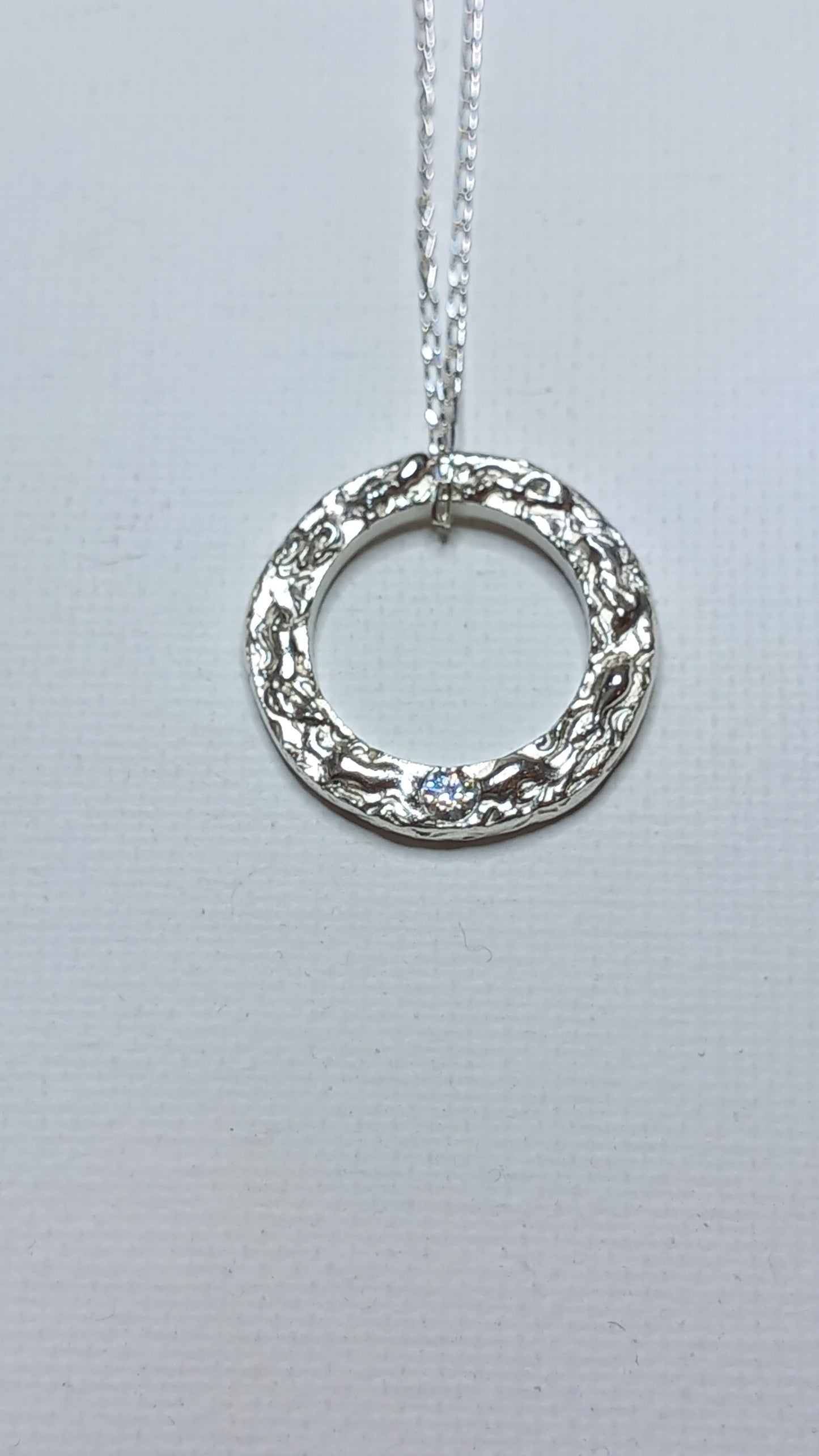 Handmade Solid Silver Lab Diamond 'Wave' Circle Pendant