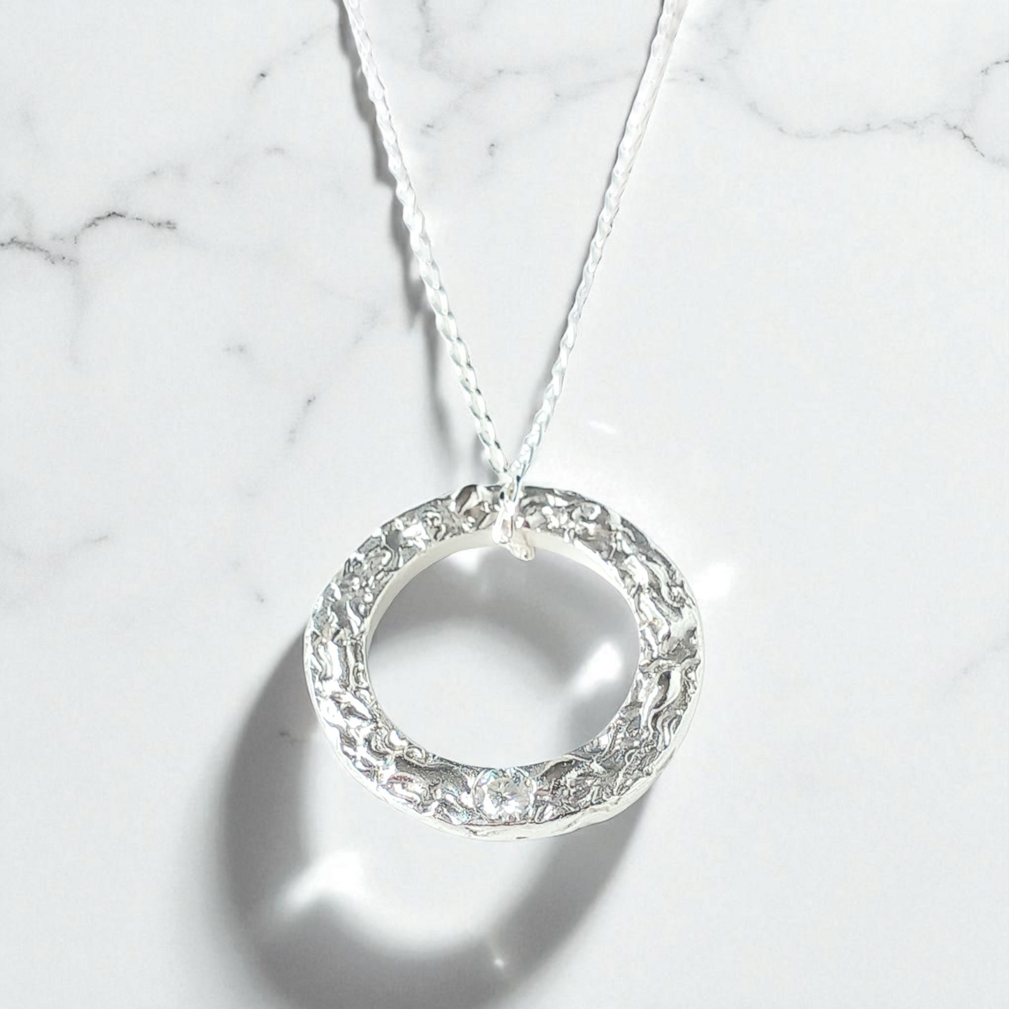 Handmade Solid Silver Lab Diamond 'Wave' Circle Pendant