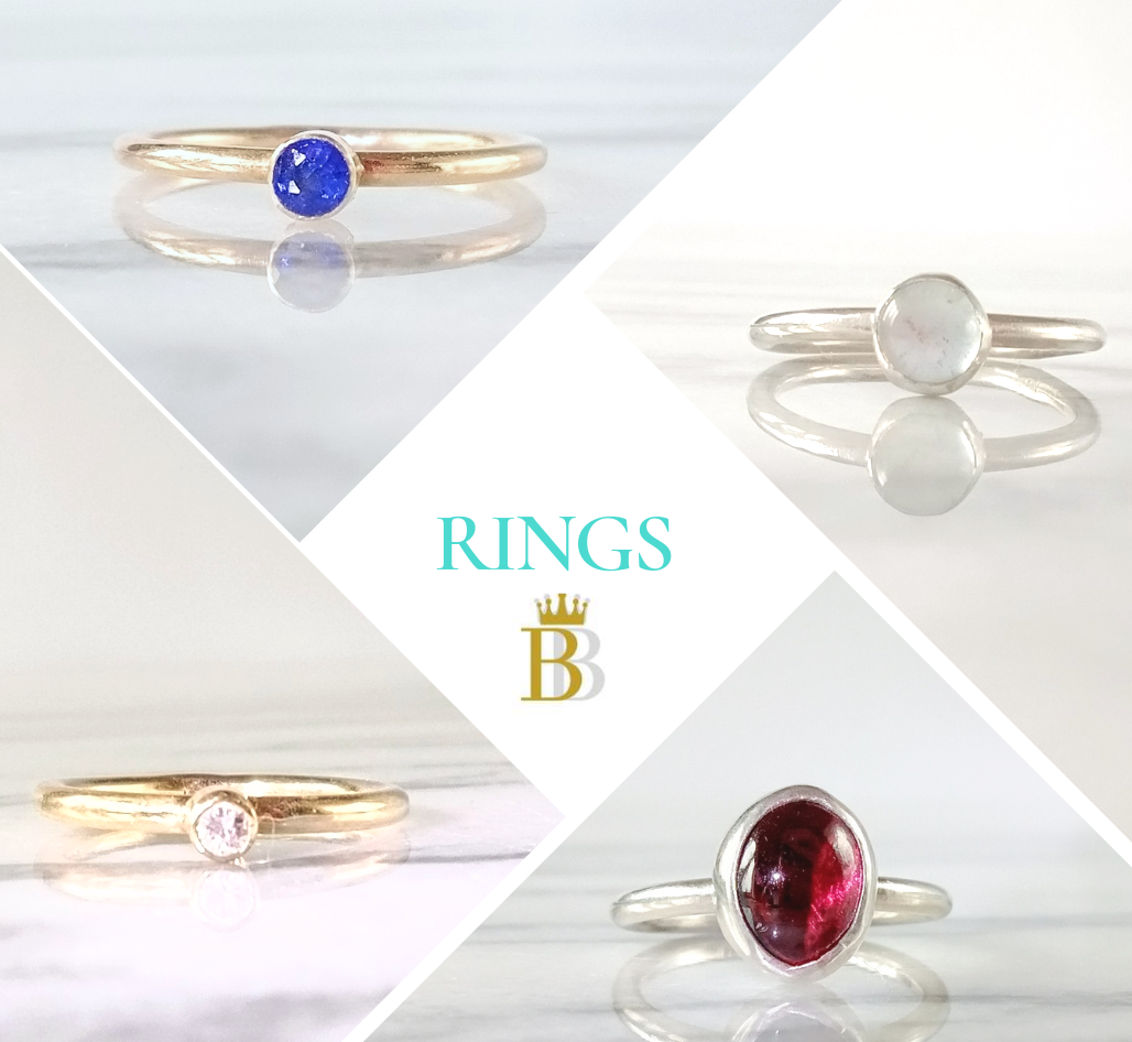 Handmade Silver Cabochon Garnet Bezel Set Ring - 'Olivia'