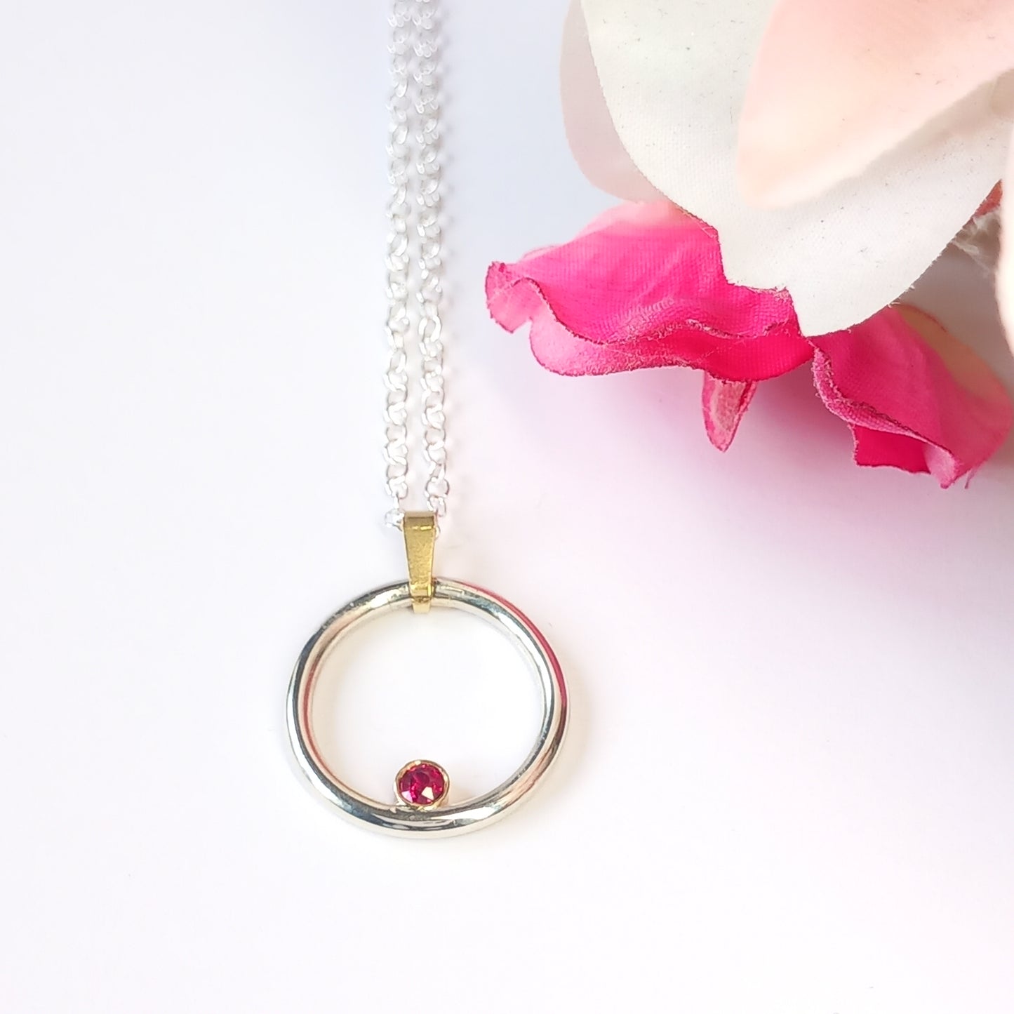 Silver and 9ct Gold Ruby Necklace