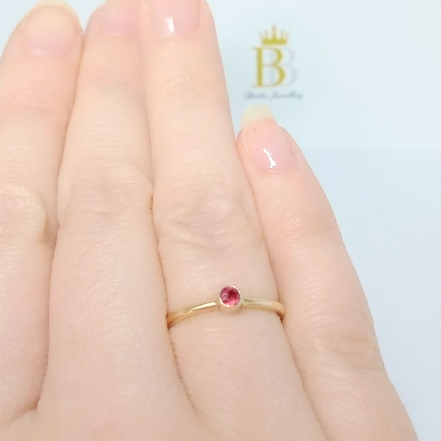 Handmade 9ct Gold Dainty Ruby Stacking Ring
