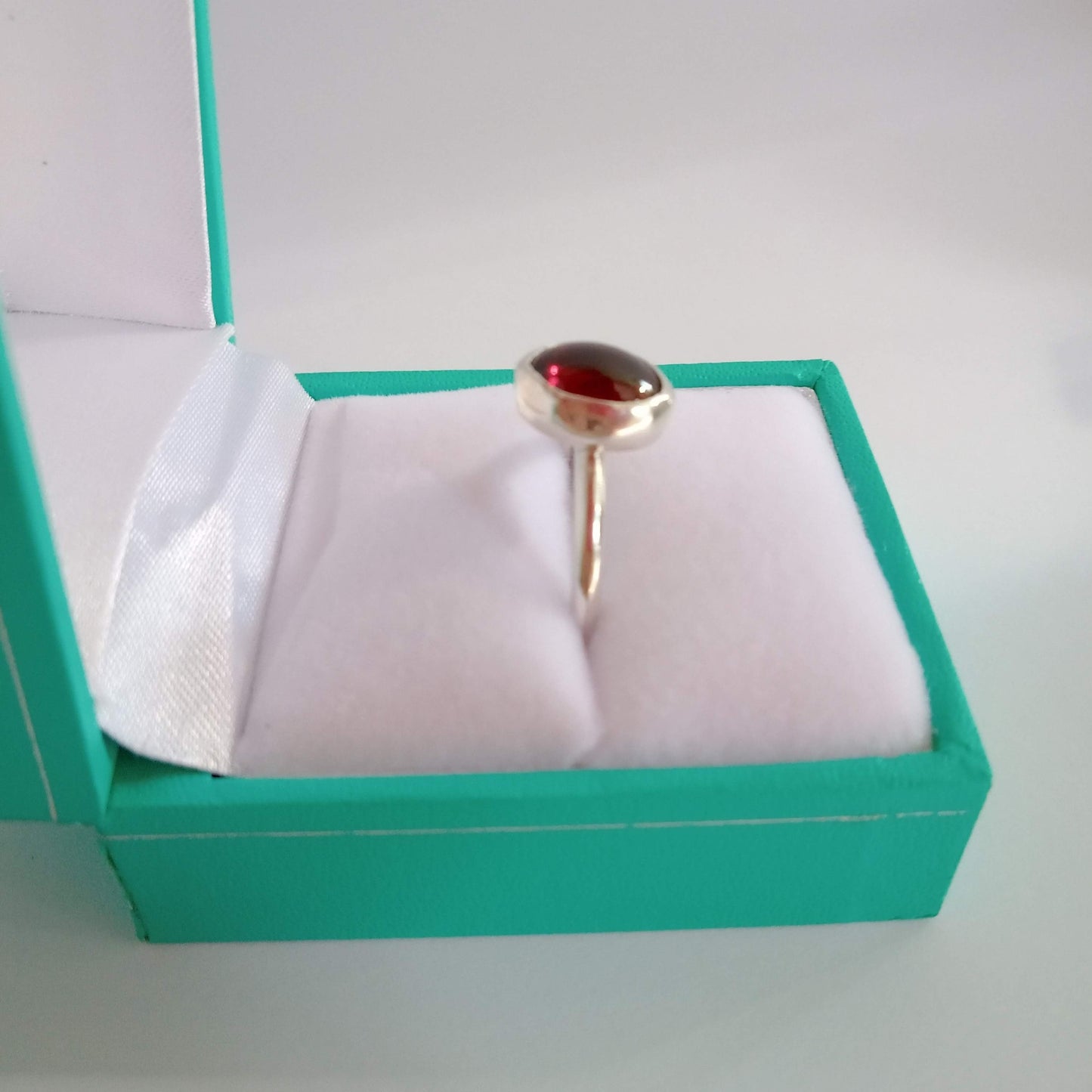 Handmade Silver Cabochon Garnet Bezel Set Ring - 'Olivia'