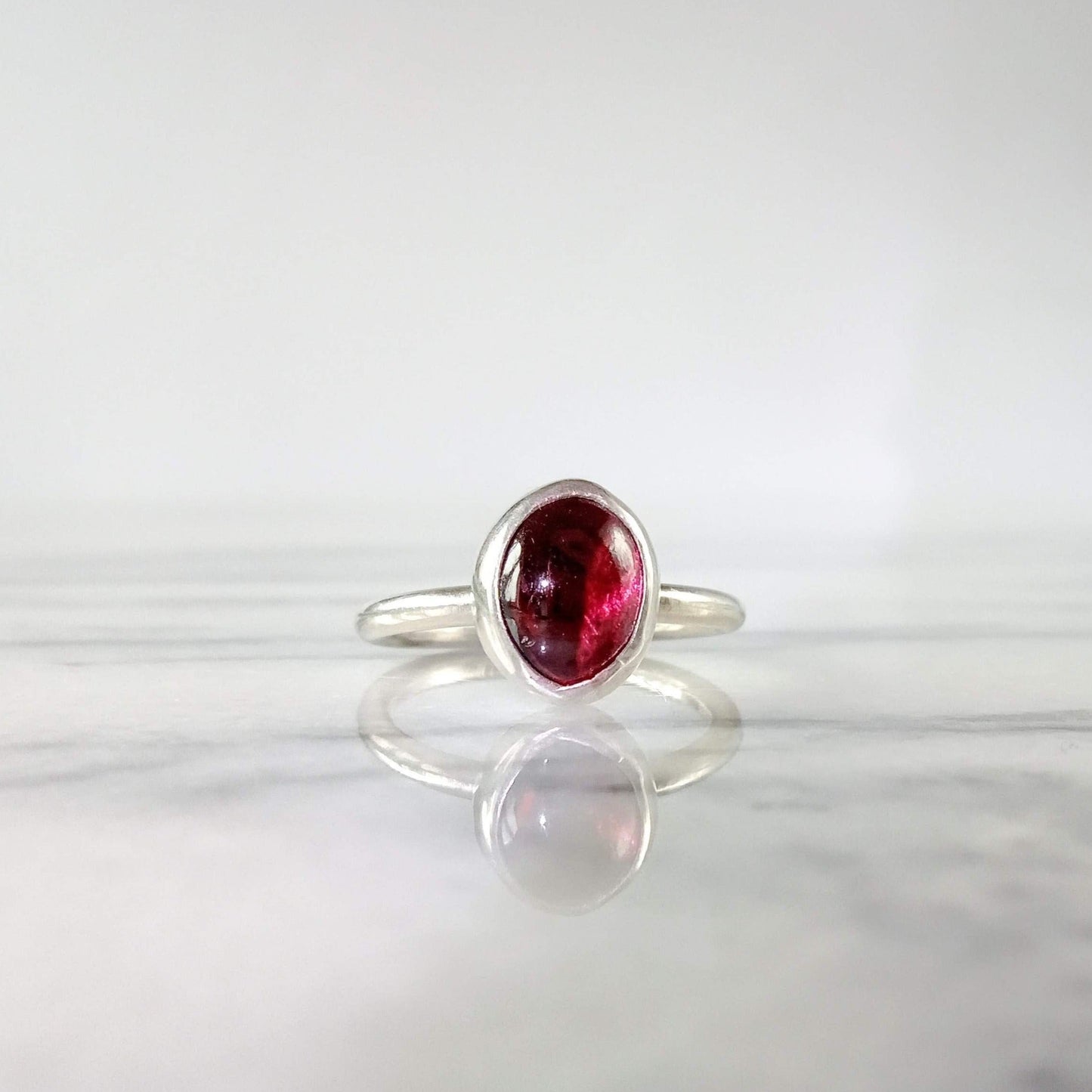 Handmade Silver Cabochon Garnet Bezel Set Ring - 'Olivia'