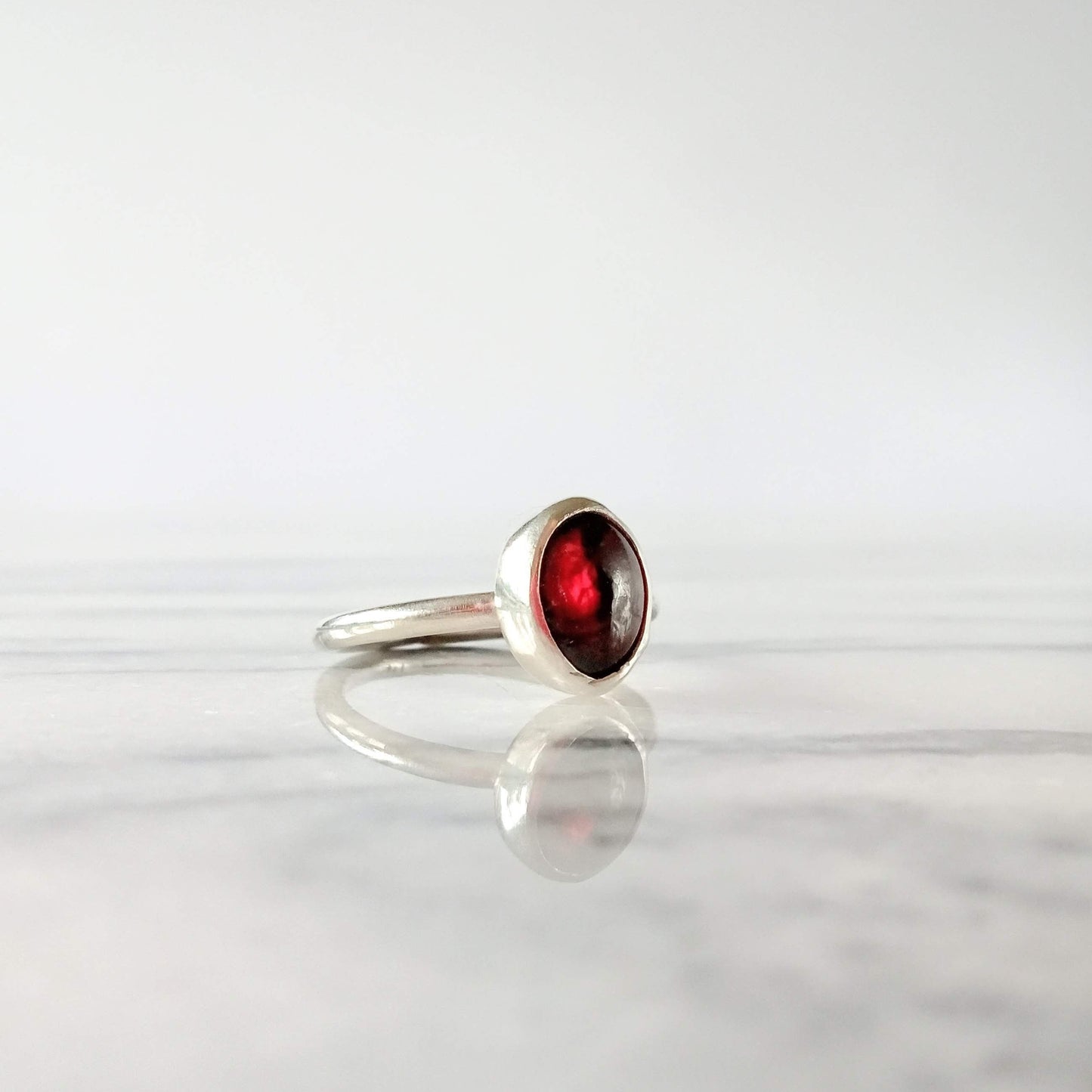 Handmade Silver Cabochon Garnet Bezel Set Ring - 'Olivia'