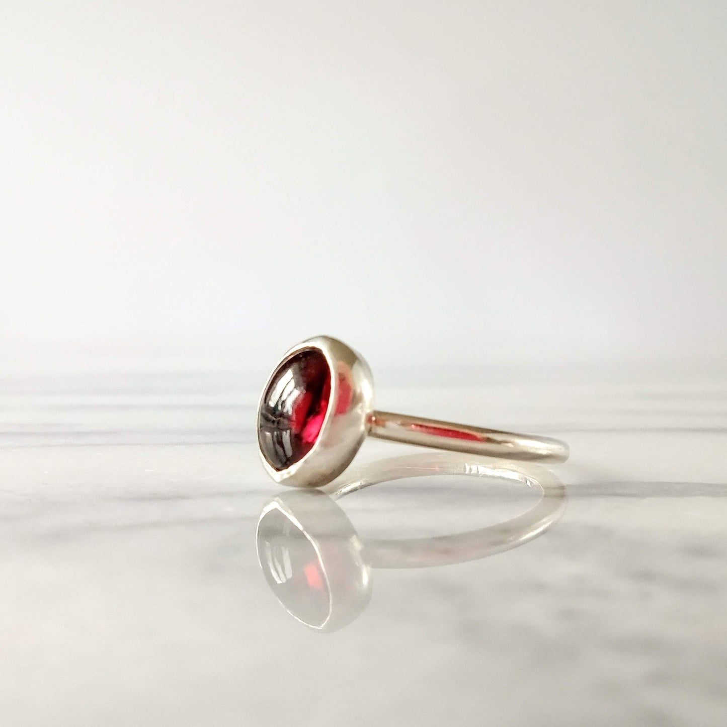 Handmade Silver Cabochon Garnet Bezel Set Ring - 'Olivia'