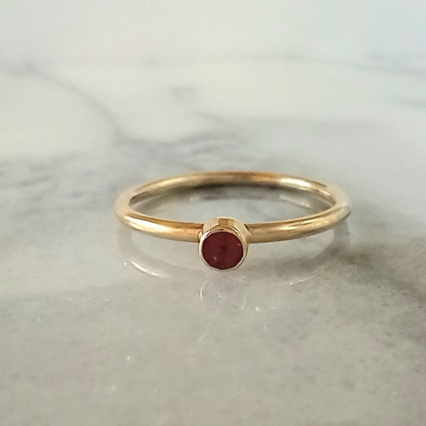Handmade 9ct Gold Dainty Ruby Stacking Ring