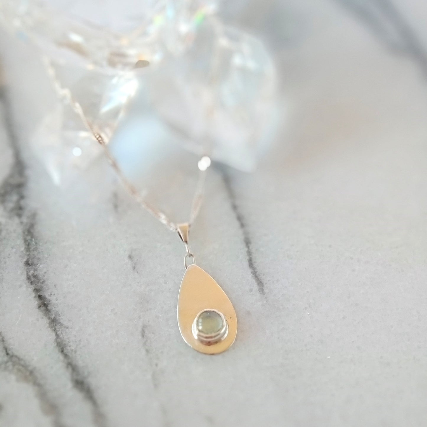 Handmade Blue Solid Silver Topaz Teardrop Necklace